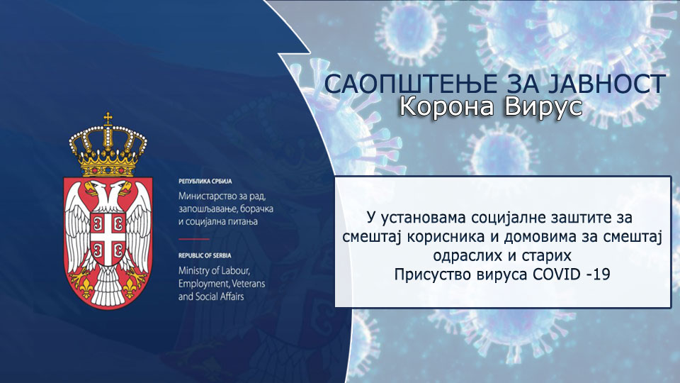 У установама социјалне заштите за смештај корисника и домовима за смештај одраслих и старих заражено 1926 корисника и 887 запослених