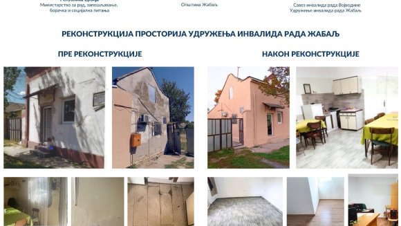 После 23.године потпуно реконструисане просторије Општинске организације инвалида рада Жабаљ