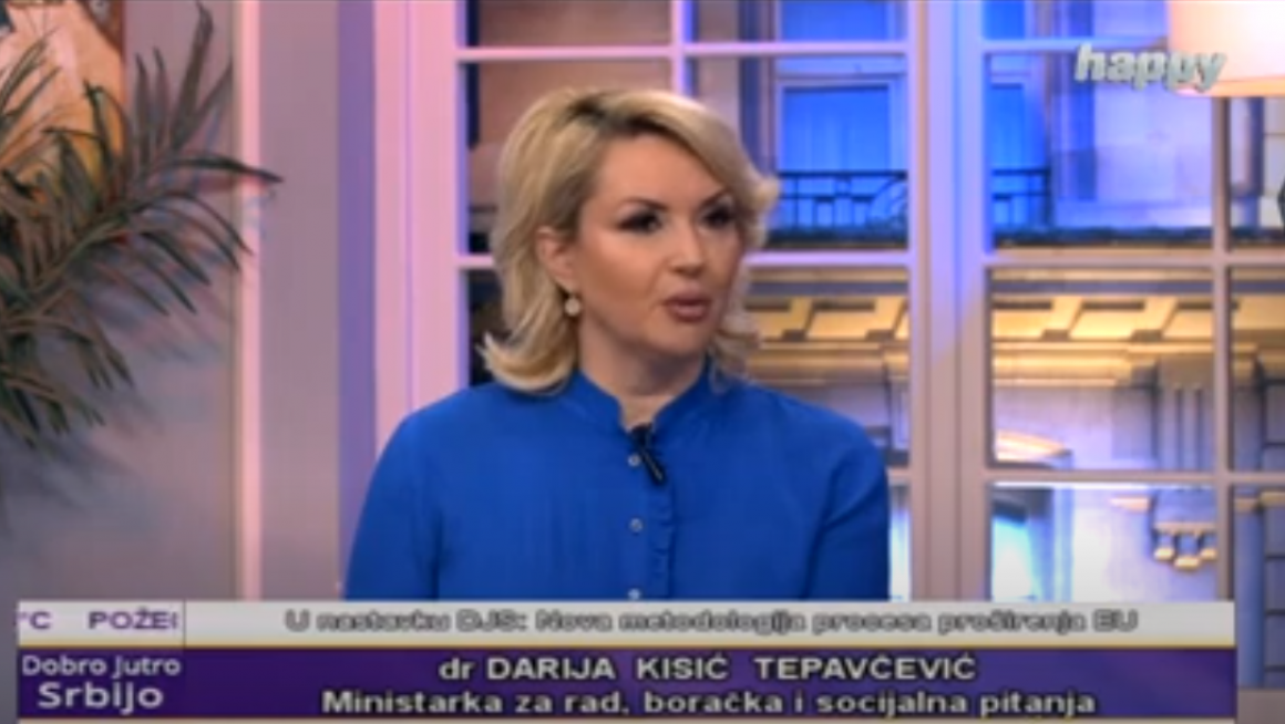 Кисић Тепавчевић на телевизији Хепи: Дозвољене посете корисницима у домовима уз претходну најаву и у посебно контролисаним условима