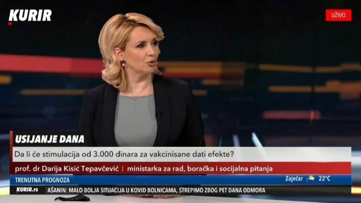Кисић Тепавчевић: Држава цени грађане који се савесно односе према свом и здрављу свог народа